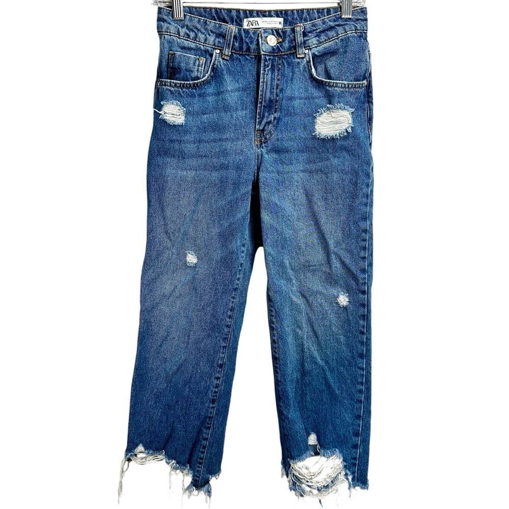 ZARA High Rise Straight Culotte Frayed Crop Z1975 Jeans
